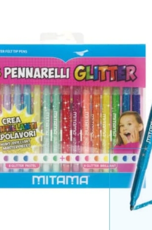 MITAMA - PENNARELLI GLITTER PASTELLO PUNTA MEDIA 3 MM - 16 PEZZI