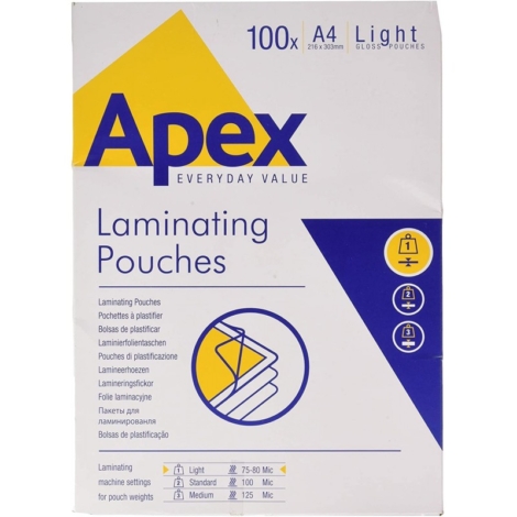 POUCHES 100PZ A4 80 MICRON APEX FELLOWES