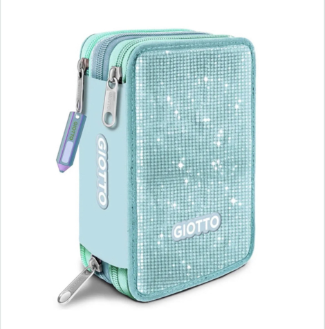 ASTUCCIO 3 ZIP GIOTTO GLITTER AZZURRO