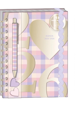 SPIRAL DAILY AGENDA 25/26 CON PENNA E STICKY NOTES CUORI
